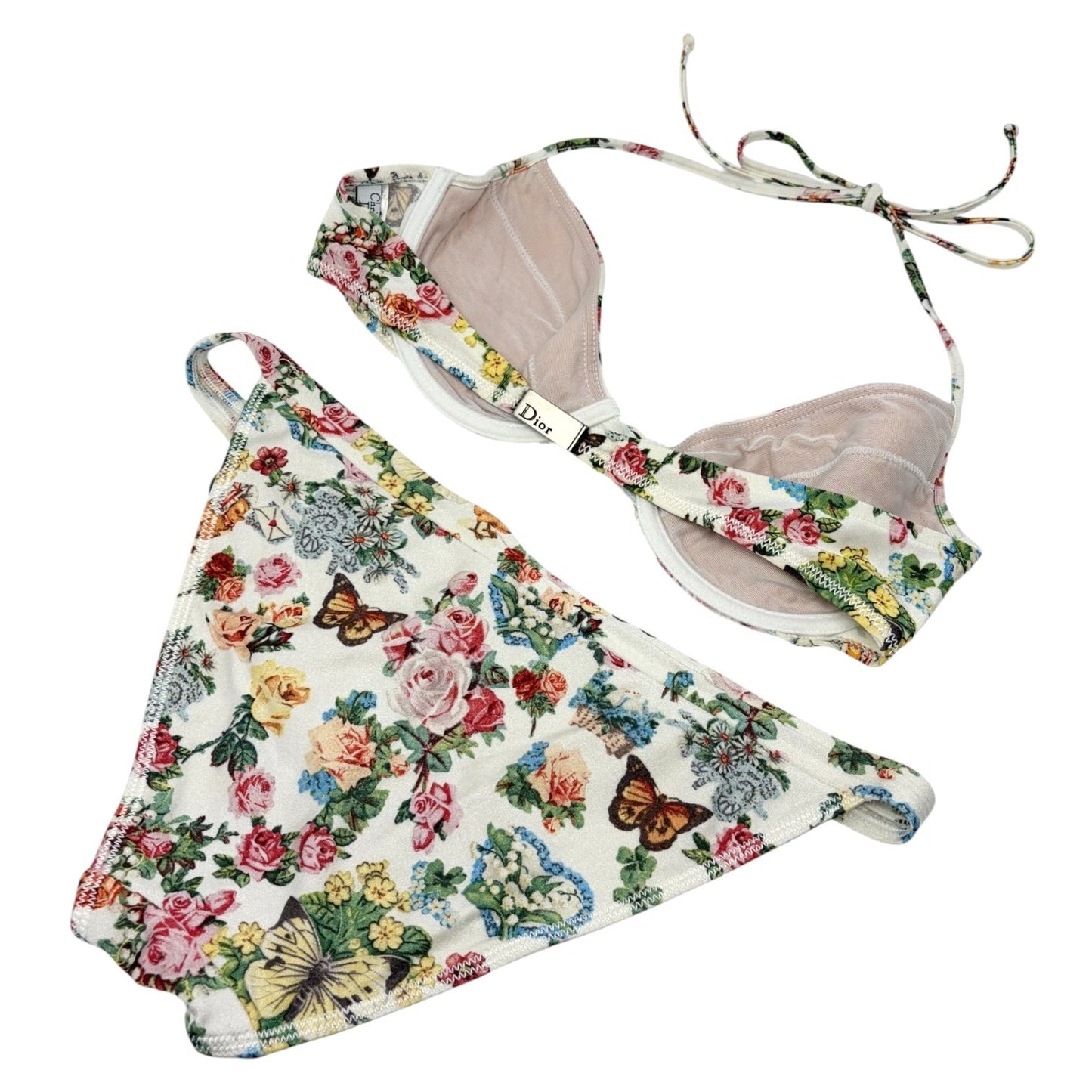 Christian Dior Vintage D-Charm Flower Bikini Swimwear Multicolor White 106951
