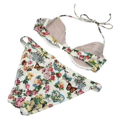 Christian Dior Vintage D-Charm Flower Bikini Swimwear Multicolor White 106951