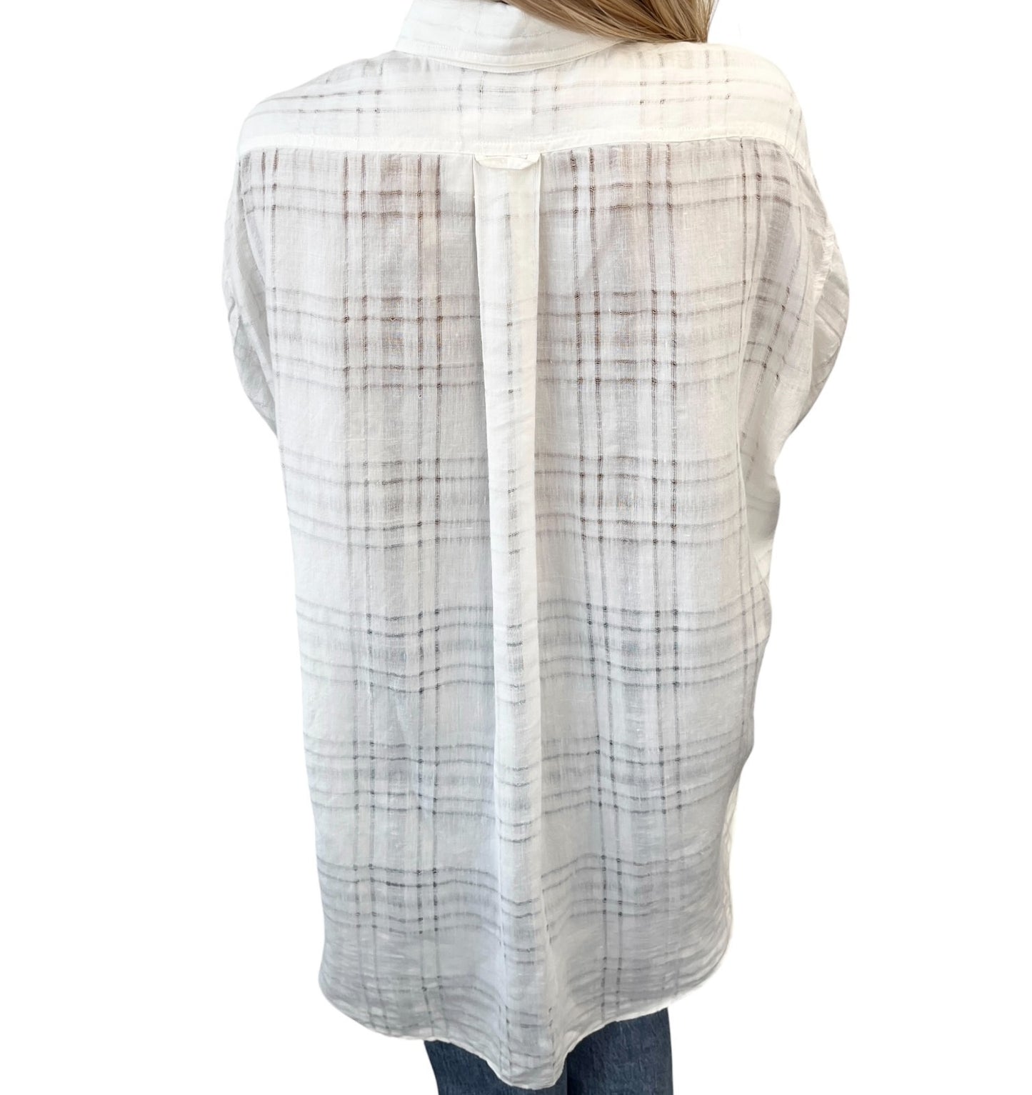 CHANEL Vintage CC Logo Checked Button Up Shirt #38 White Cotton Pocket 902289