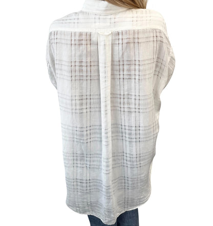 CHANEL Vintage CC Logo Checked Button Up Shirt #38 White Cotton Pocket 902289