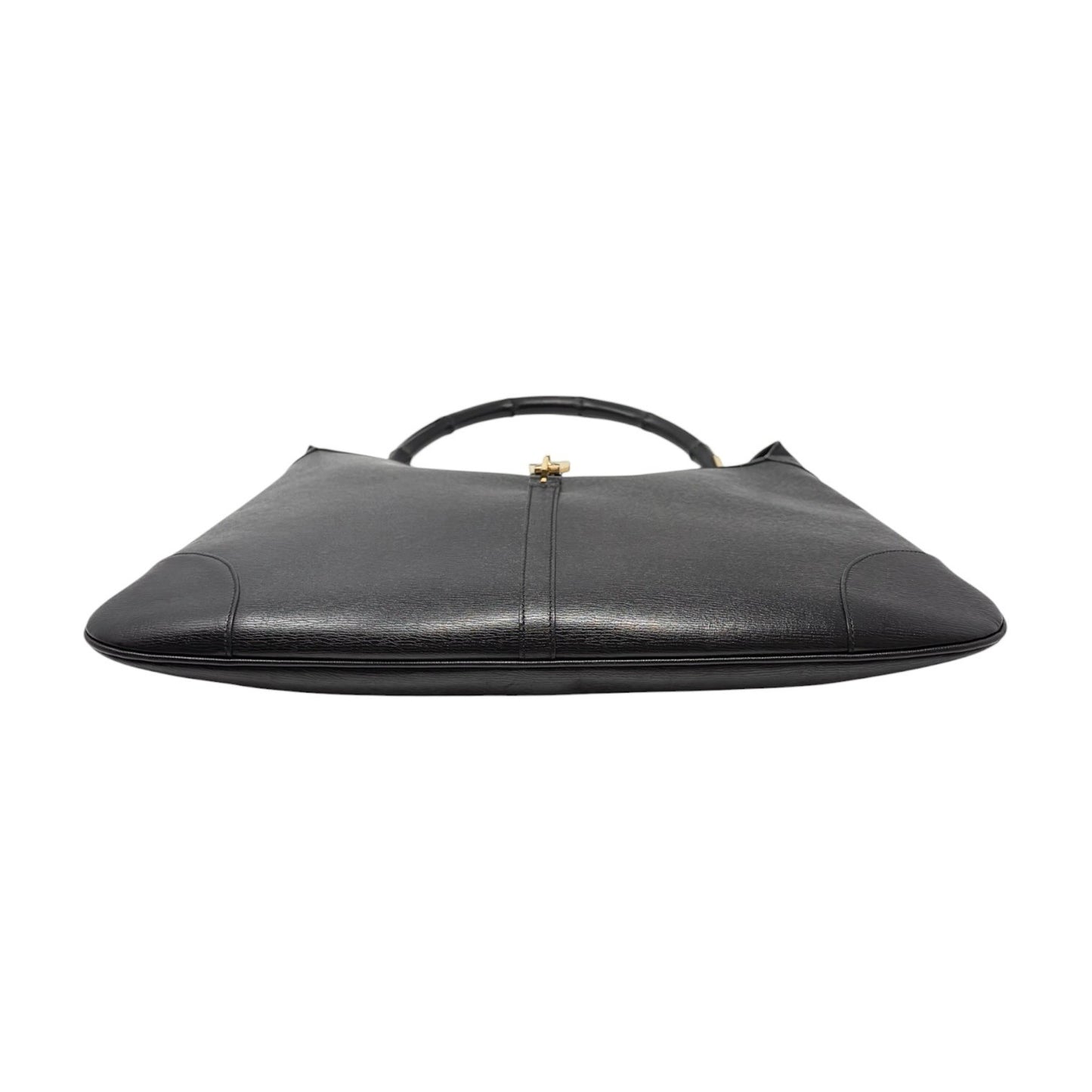 GUCCI Vintage Bamboo Jackie Hobo Shoulder Bag Black Gold Leather 902435