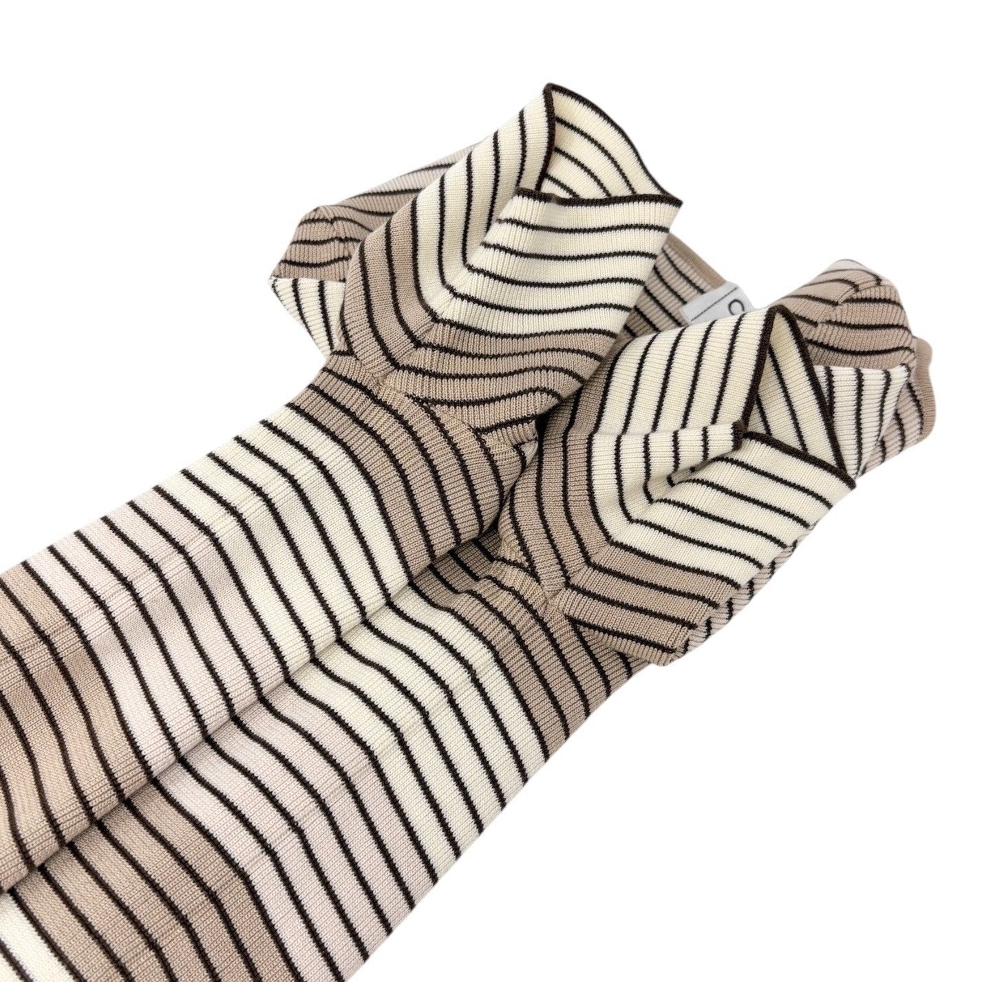 CHANEL Vintage 98P CC Mark Logo Stripe Knit T-shirt Top #36 Beige Brown Pullover