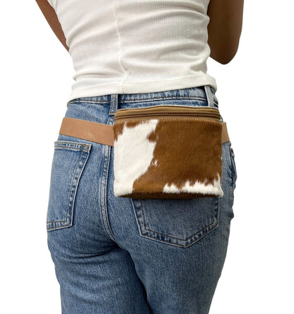 miu miu Vintage Logo Pony Calf Hair Cowhide Fanny Belt Bag Brown White 902807