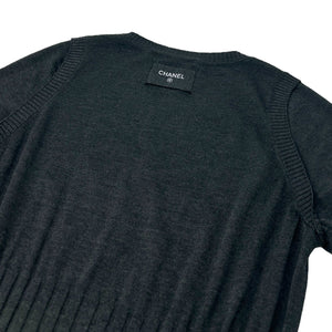 CHANEL Vintage P39367 CC Mark Back Logo Knit Dress #42 Dark Gray Wool RankAB