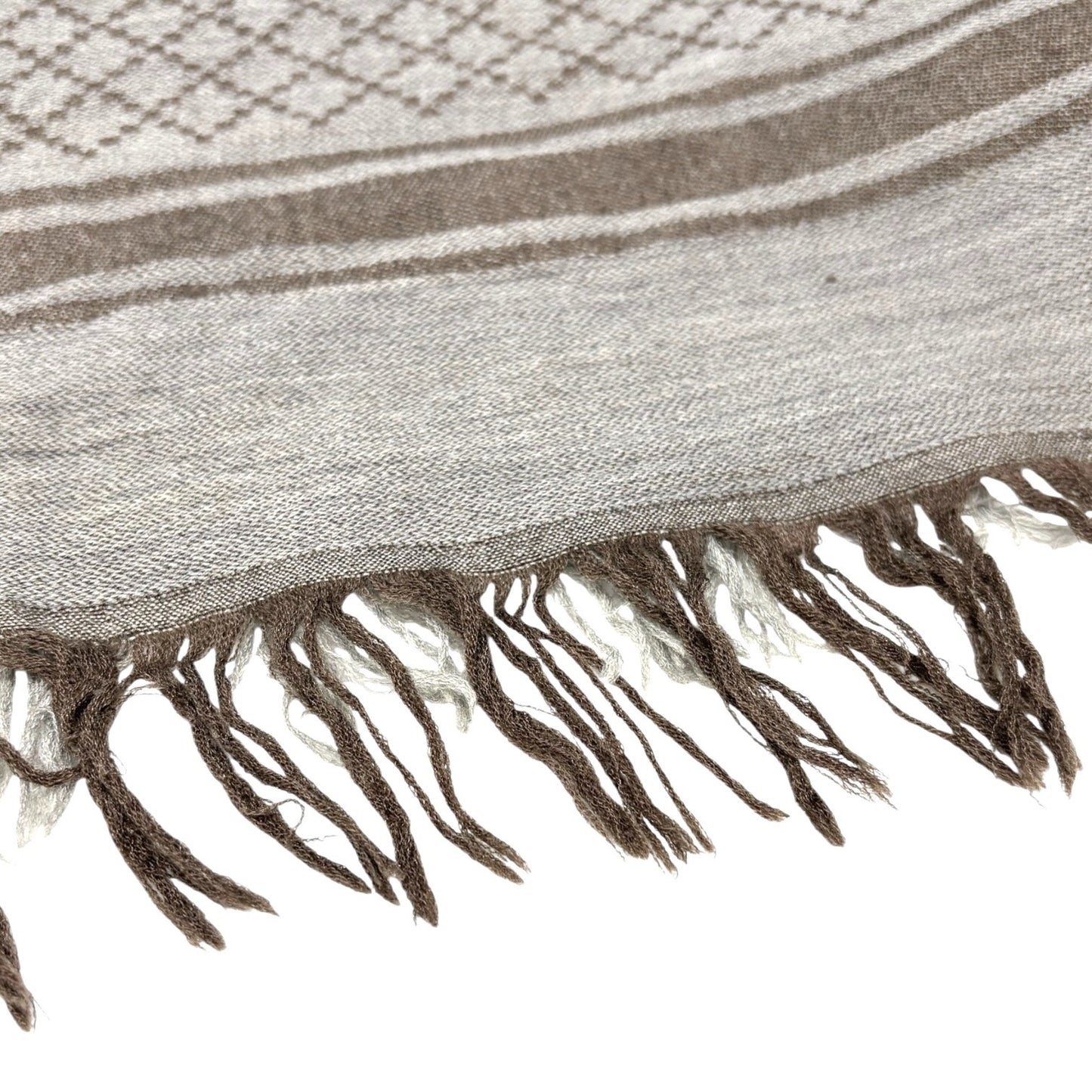 GUCCI Vintage GG Logo Monogram Fox Fur Shawl Scarf Wrap Gray Brown Wool