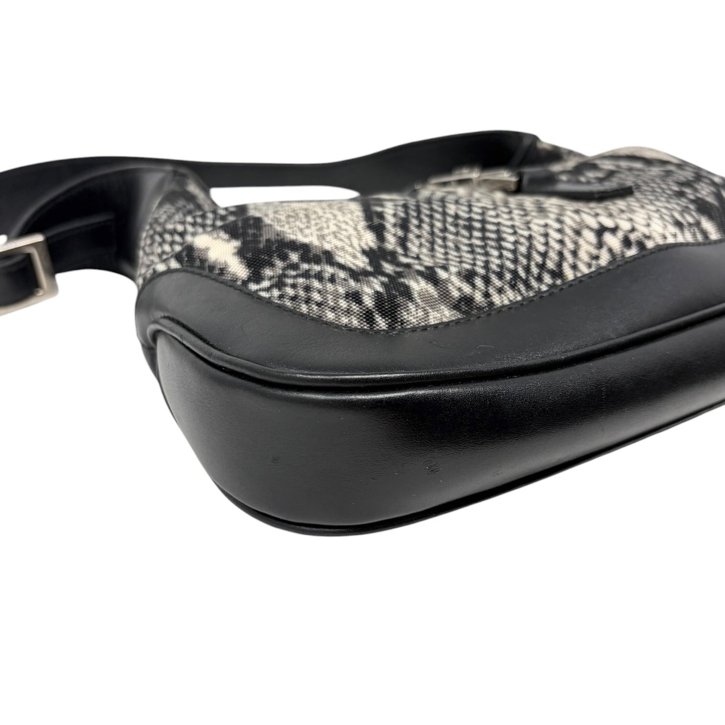 GUCCI Vintage Logo Jackie Snake Print Shoulder Bag Black White Nylon 902411