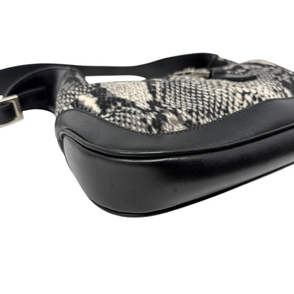 GUCCI Vintage Logo Jackie Snake Print Shoulder Bag Black White Nylon 902411