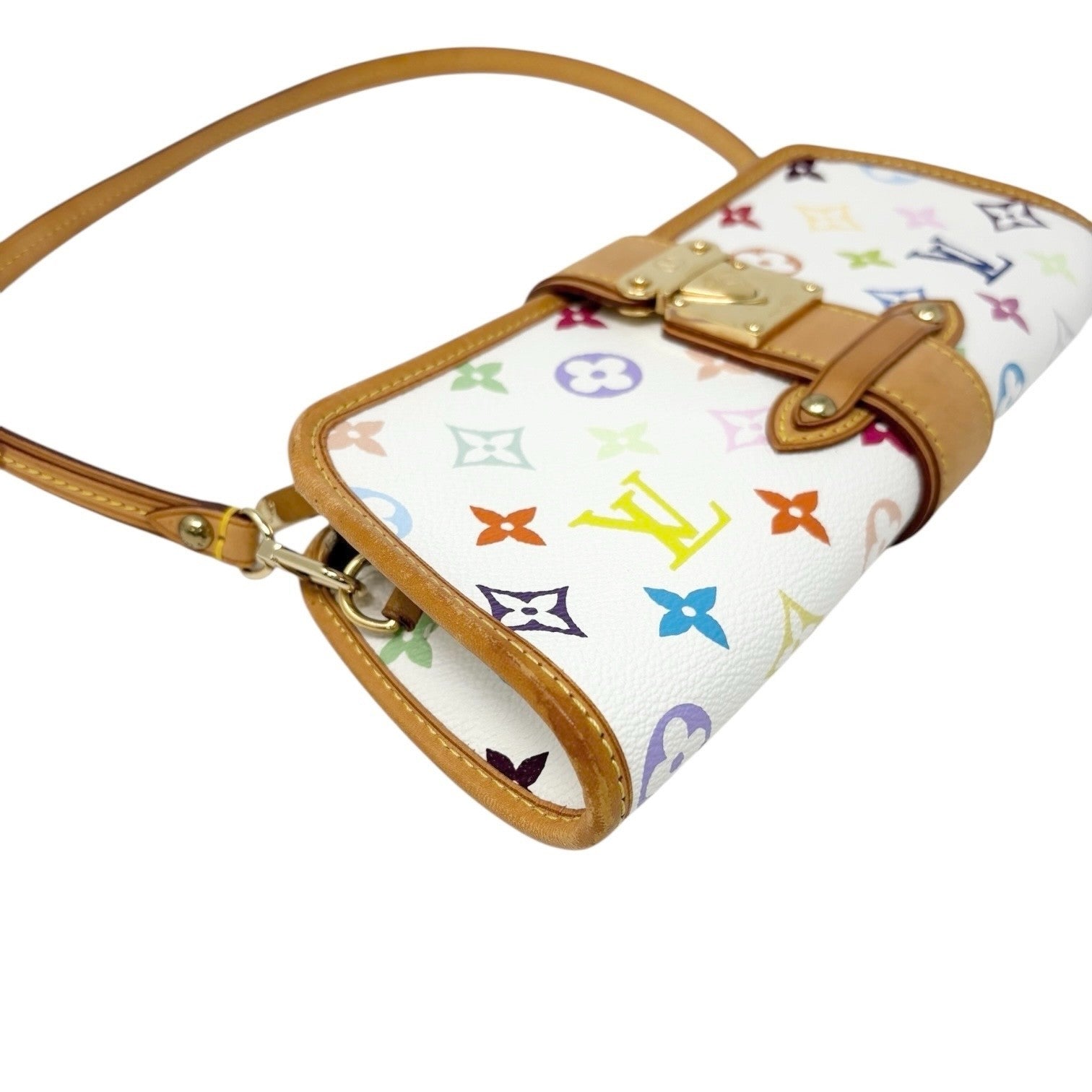 LOUIS VUITTON Vintage Monogram Multicolor Shirley Shoulder Bag White Leather