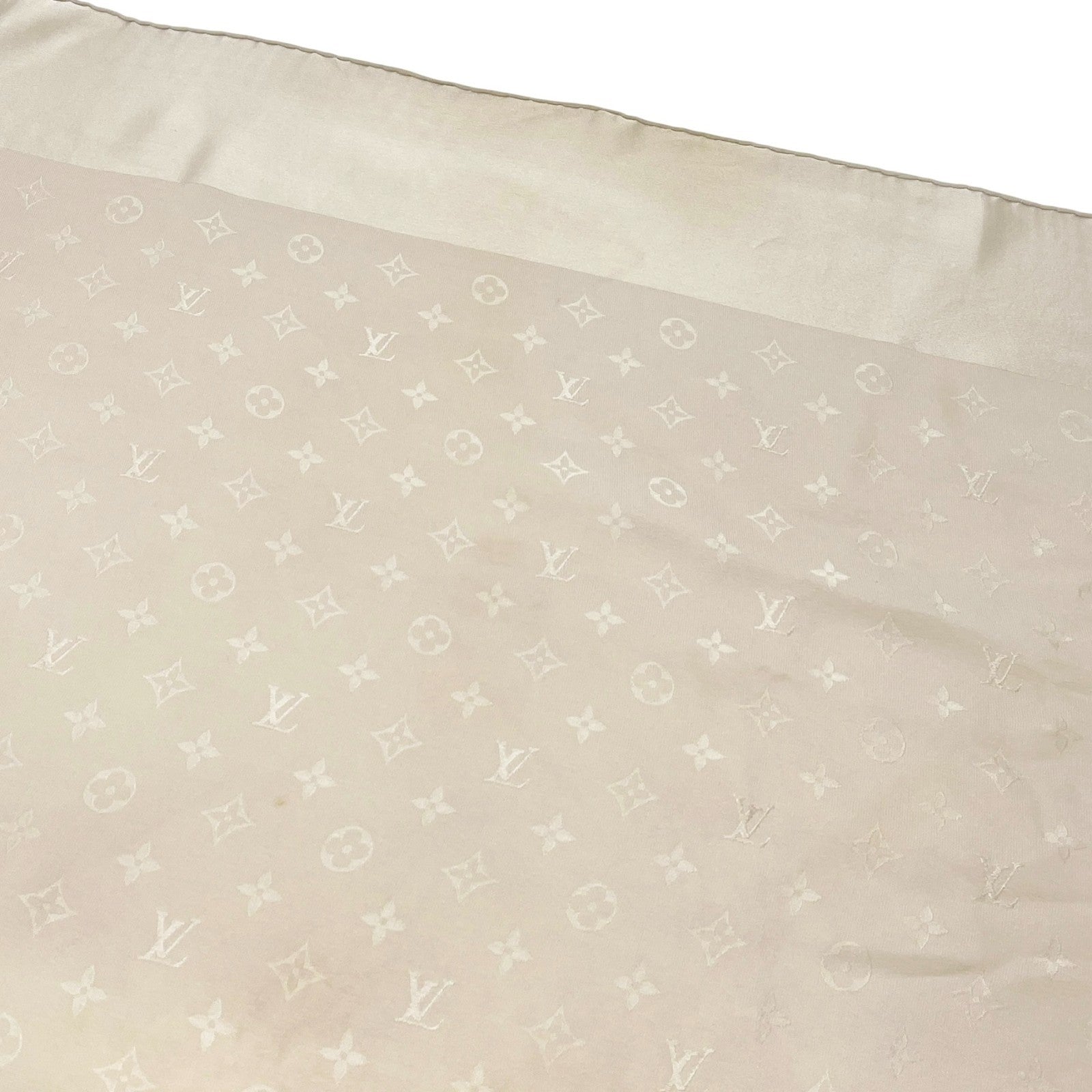 LOUIS VUITTON Vintage LV Monogram Logo Scarf Wrap Shawl Accessory Cream Silk