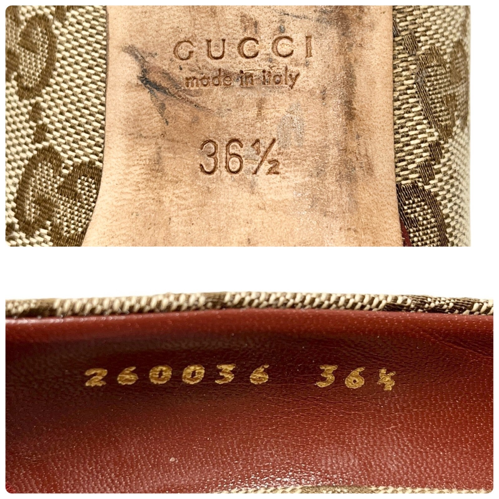 GUCCI Vintage GG Monogram Logo Sandals Heels #36.5 Beige Red Canvas Leather