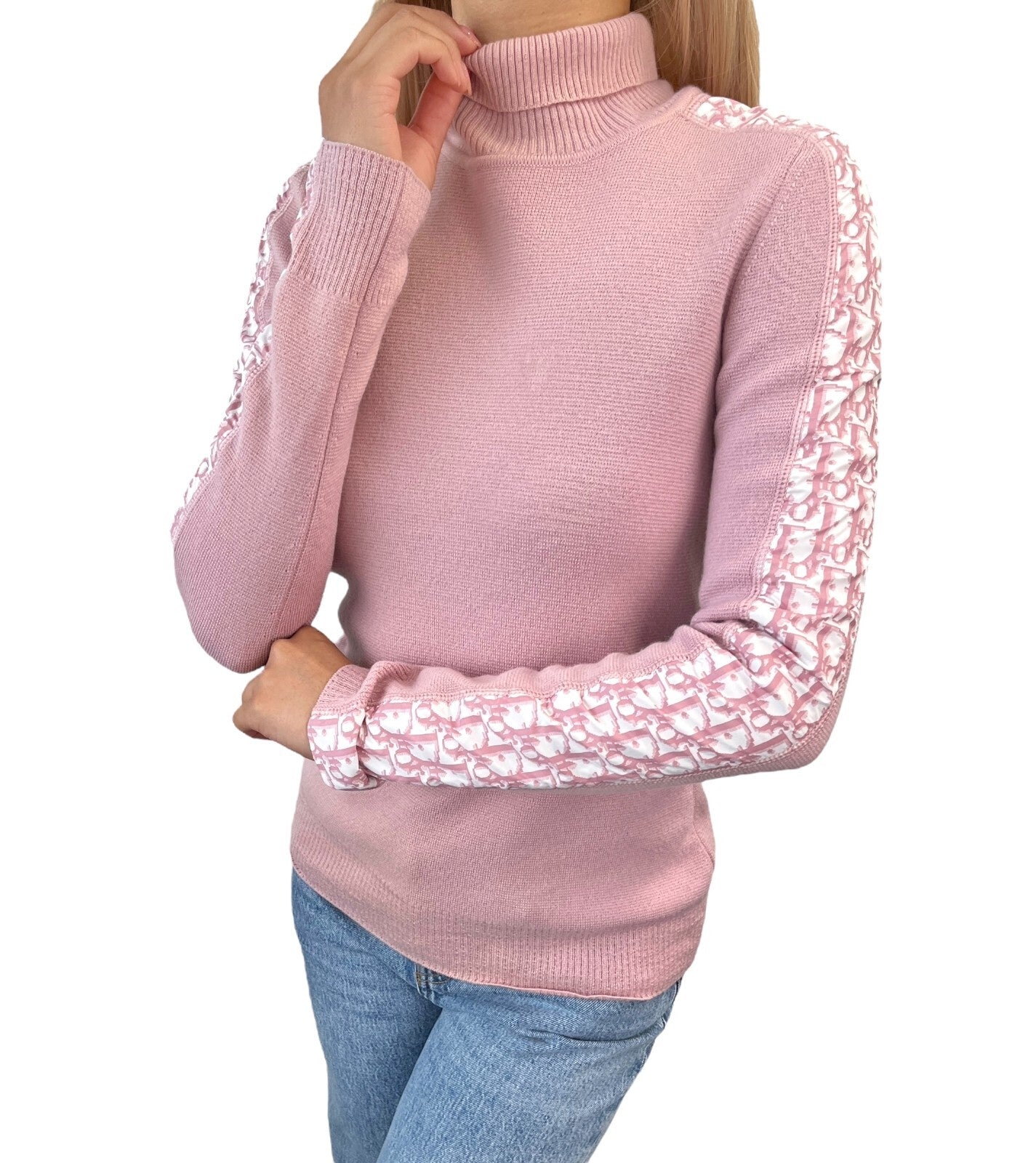 Christian Dior Vintage 2004 Trotter Monogram Ribbed Sweater #36 Knit Top Pink