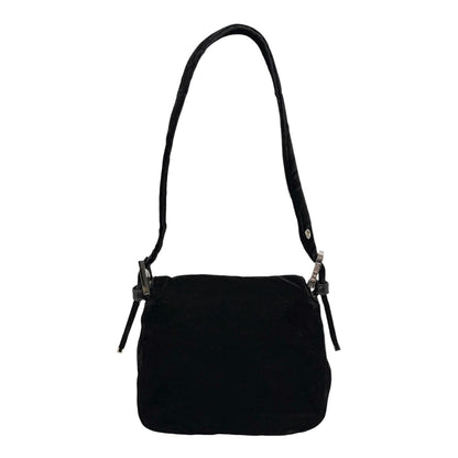 FENDI Vintage FF Logo Mamma Baguette Shoulder Bag Black Silver Velour 902207
