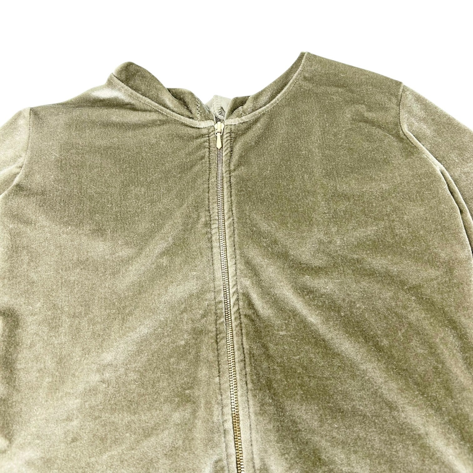 CHANEL Vintage 05C Hoodie Parka Jacket Cropped Zip Velvet #36 Khaki Nylon Zip