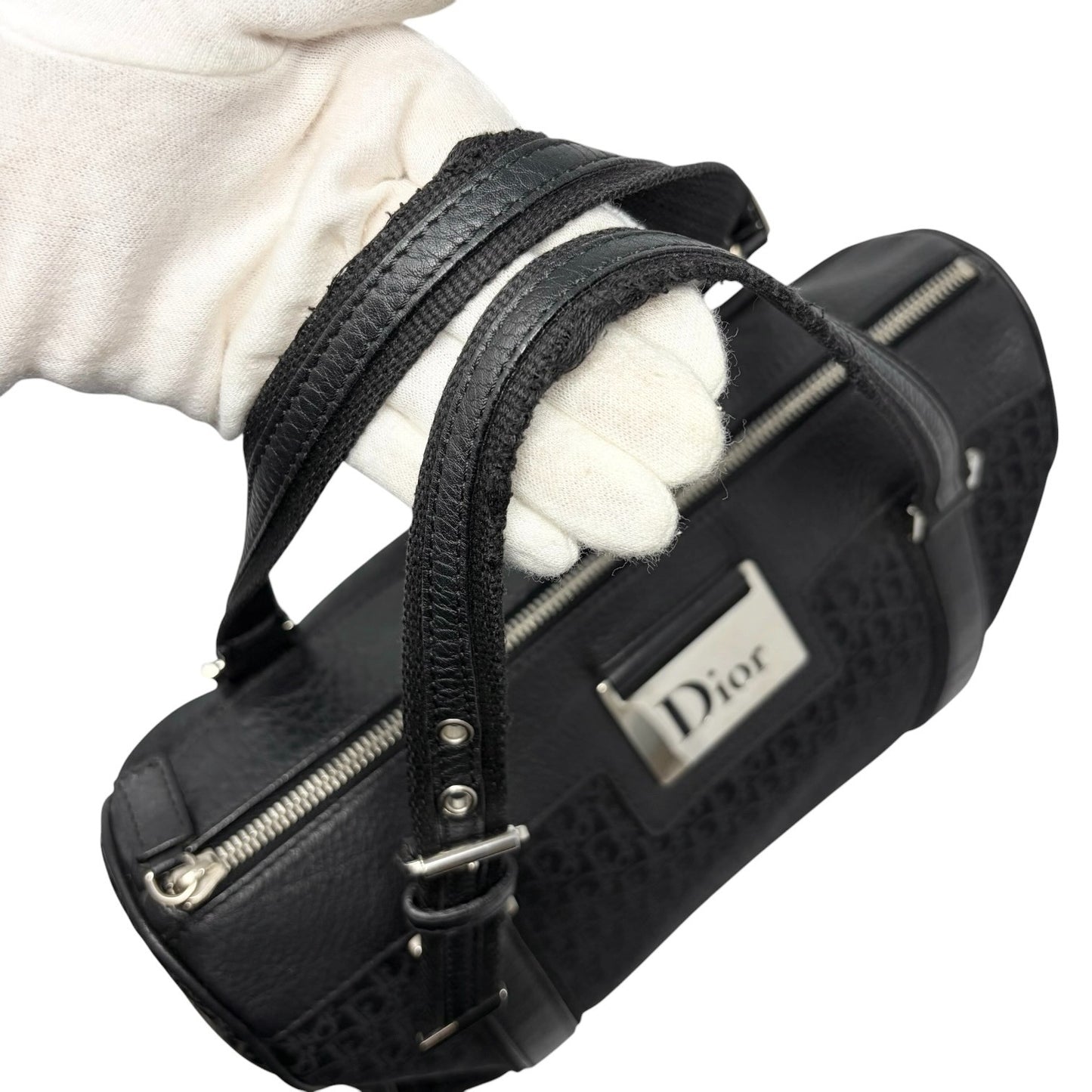 Christian Dior Street Chic Trotter Monogram Boston Bag Black Canvas 902442