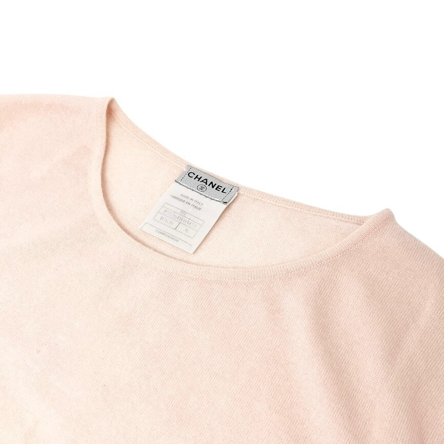 CHANEL Vintage 05C CC Mark Logo Knit T-shirt Top #36 Pink Cashmere Tweed RankAB