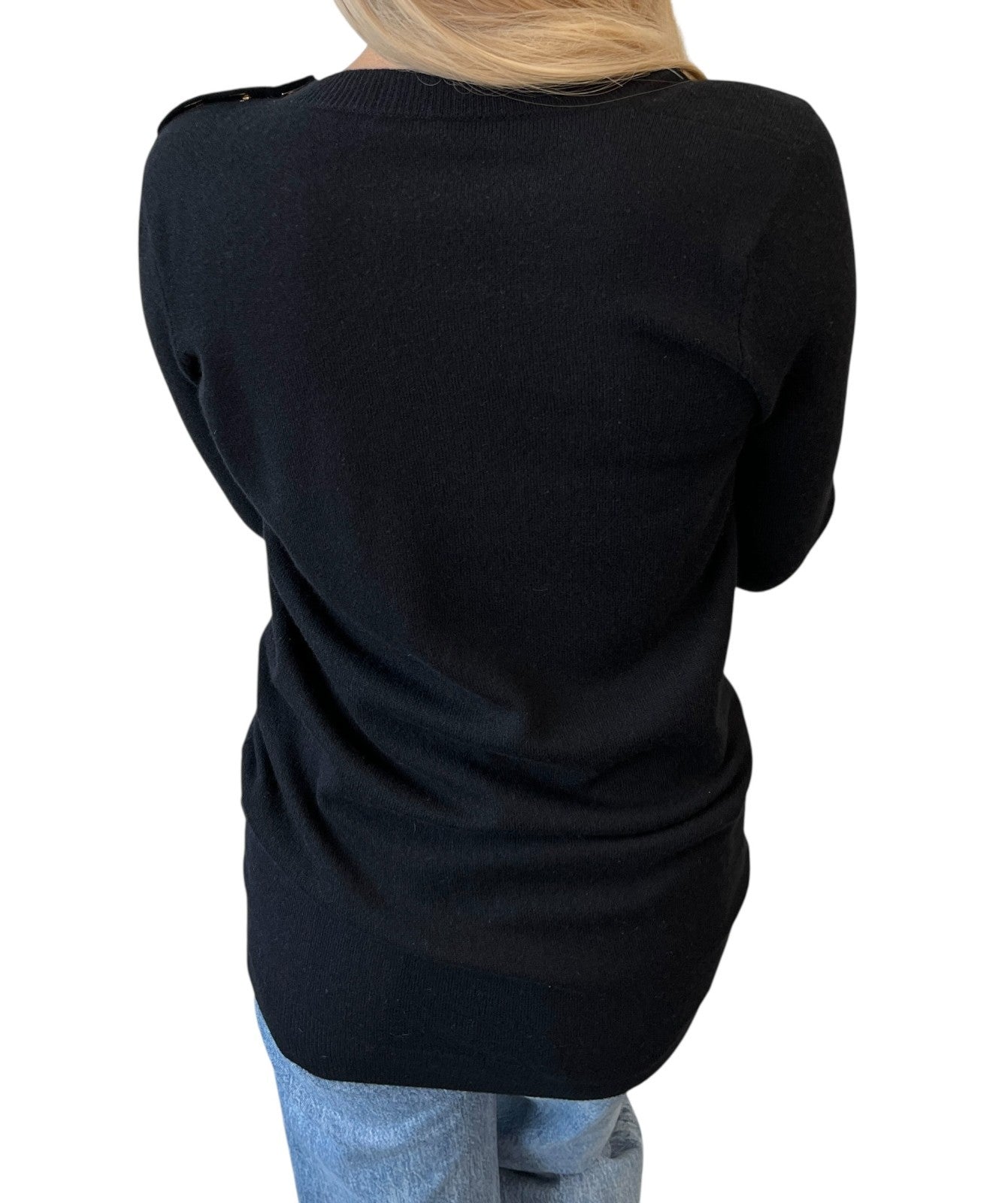 CHANEL Vintage CC Logo Turnlock Cashmere Ribbed Sweater Knit Top #36 Black
