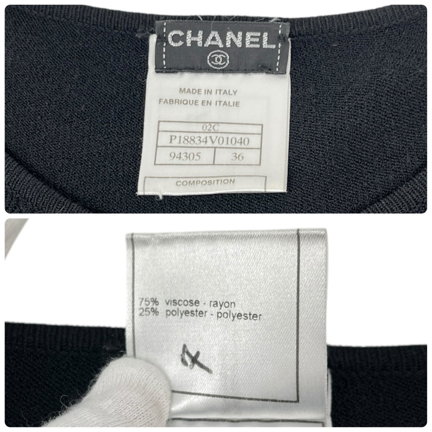 CHANEL Vintage 02C CC Mark Logo Long Sleeve Knit Top #36 Black Rayon