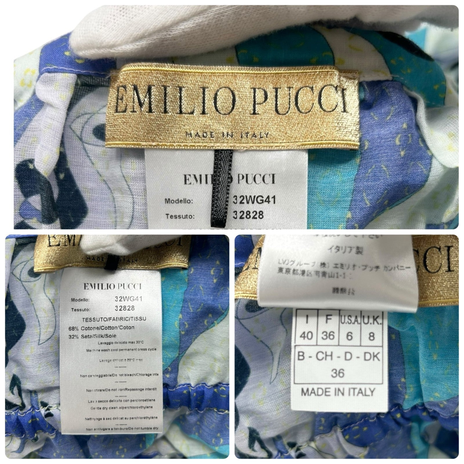 EMILIO PUCCI Vintage Logo Multicolor Camisole One-Piece Dress #40 Blue Cotton