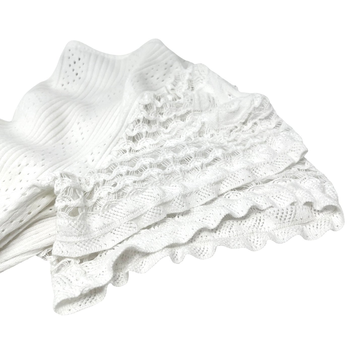 CHANEL Vintage 05C CC Logo Rib Lace T-shirt Top White Cotton Pockets 106999