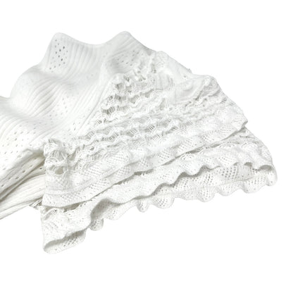CHANEL Vintage 05C CC Logo Rib Lace T-shirt Top White Cotton Pockets 106999