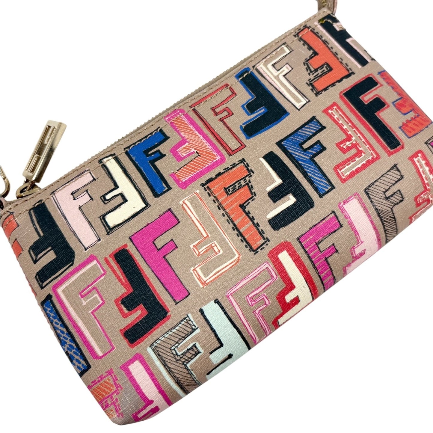 FENDI Vintage Zucca FF Monogram Chain Bag Pochette Beige Multicolor 901881