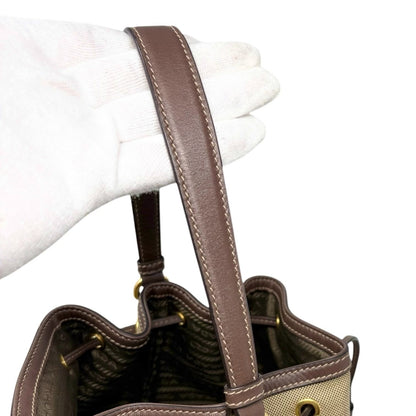 PRADA Vintage Jacquard Shoulder Top Handle Bag Beige Brown Canvas 902339