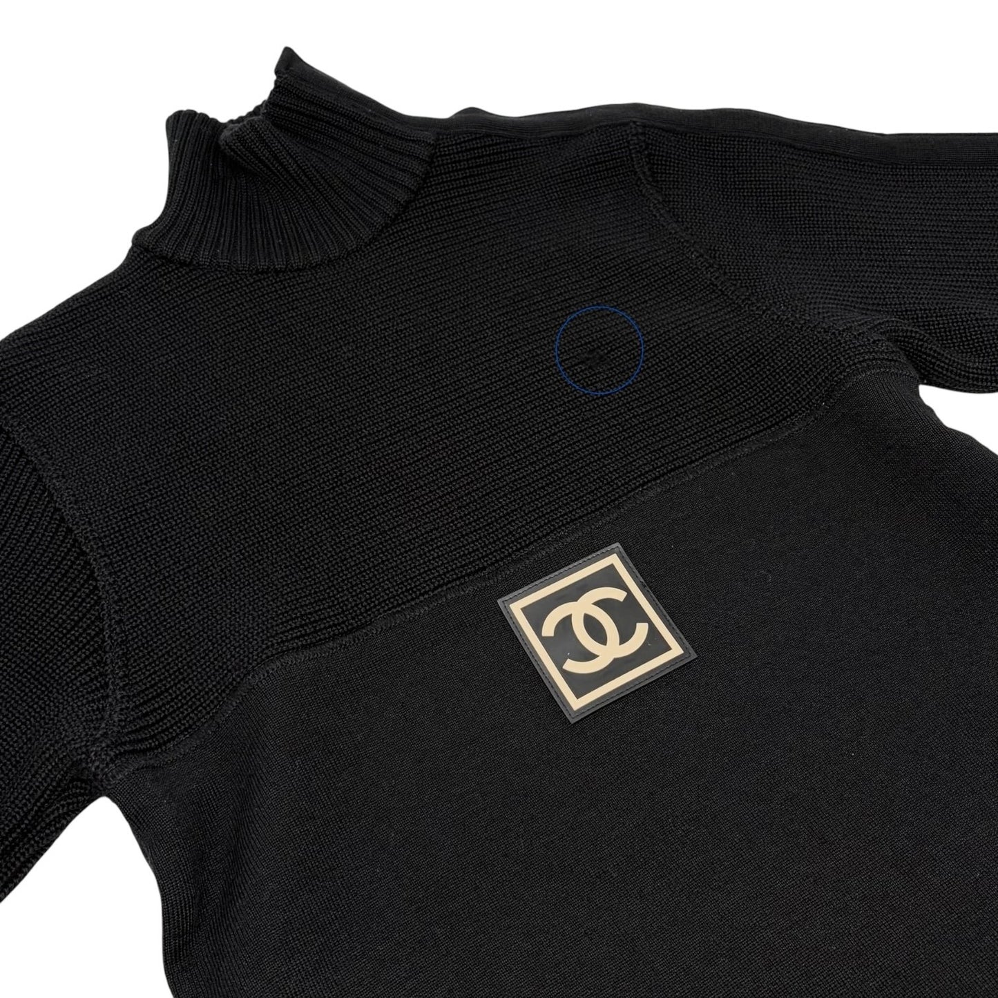 CHANEL Sport Vintage 02A CC Logo Sweater Top #38 Black Wool High Neck 902401