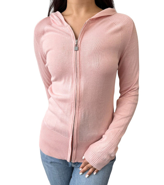 CHANEL Sport Vintage 08C CC Knit Zipped Jacket #38 Perforated Pink 902899