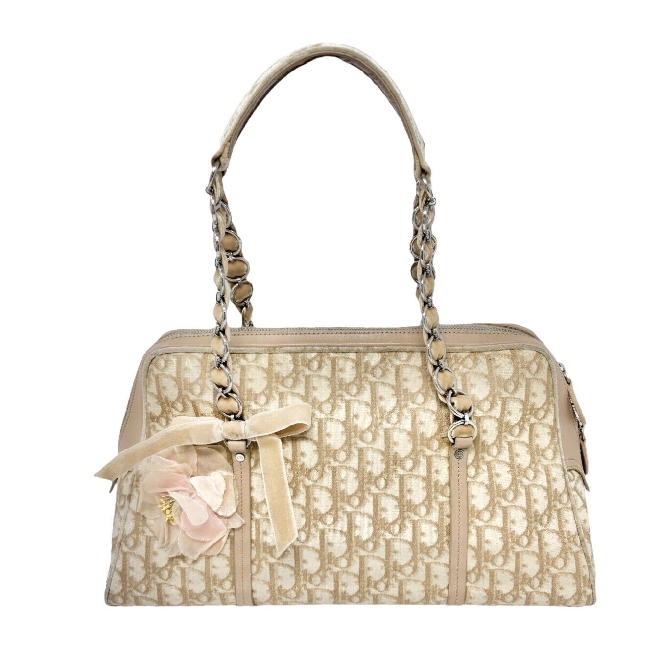 Christian Dior Vintage 2005 Romantique Trotter Monogram Shoulder Bag Cream