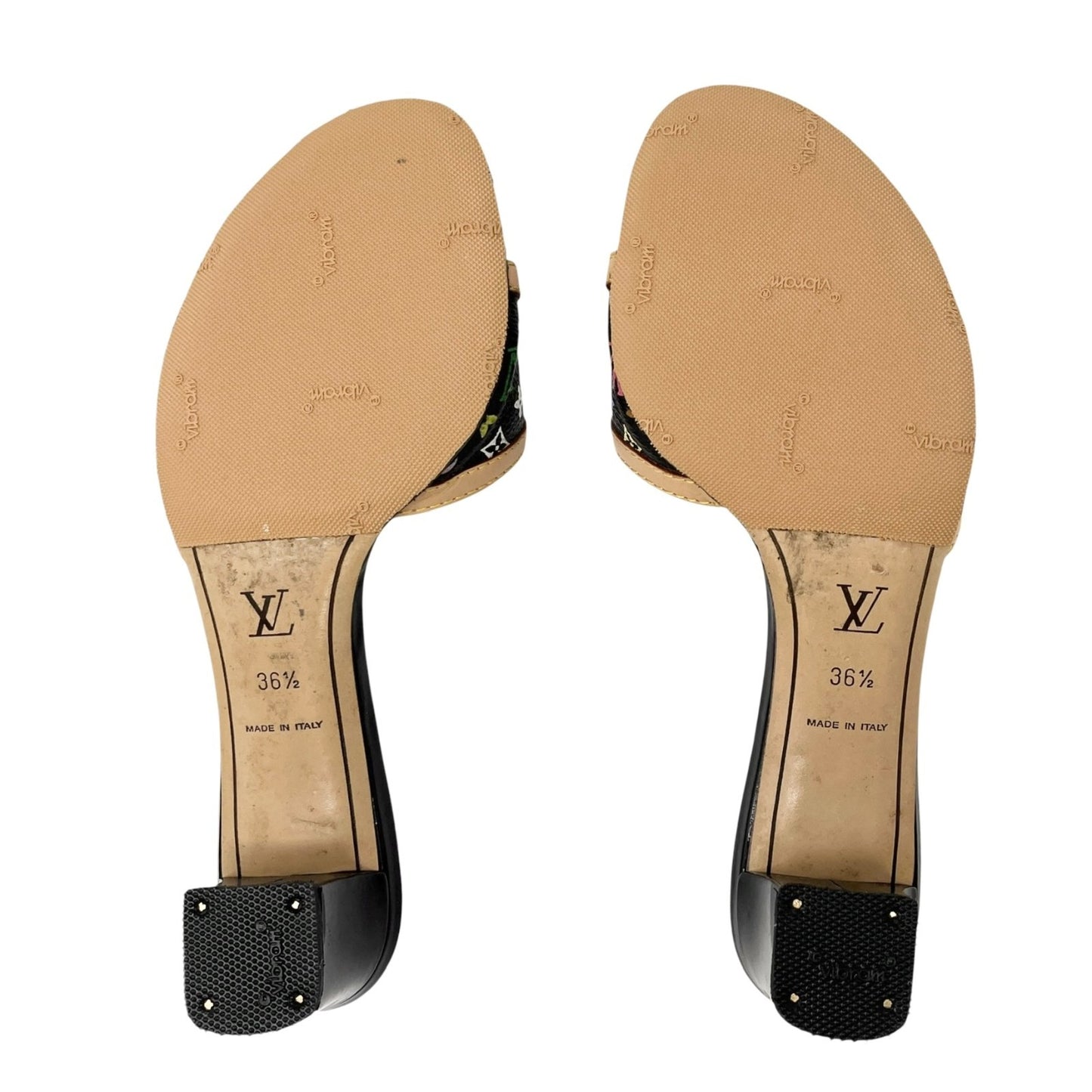 LOUIS VUITTON Vintage Multicolor Monogram Sandals Heels #36.5 Flower Black Beige