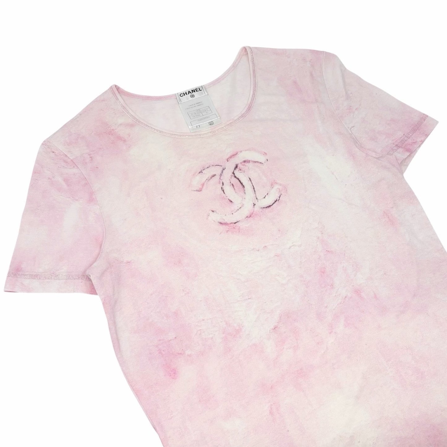 CHANEL Vintage 09C CC Logo Tie-Dye T-Shirt Top #36 Pink Short Sleeve 902403