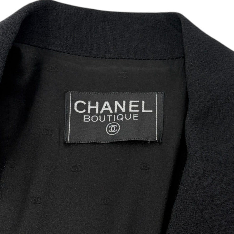 CHANEL Vintage 1994 CC Logo Collared Jacket #L Black Gold Button Wool Pocket