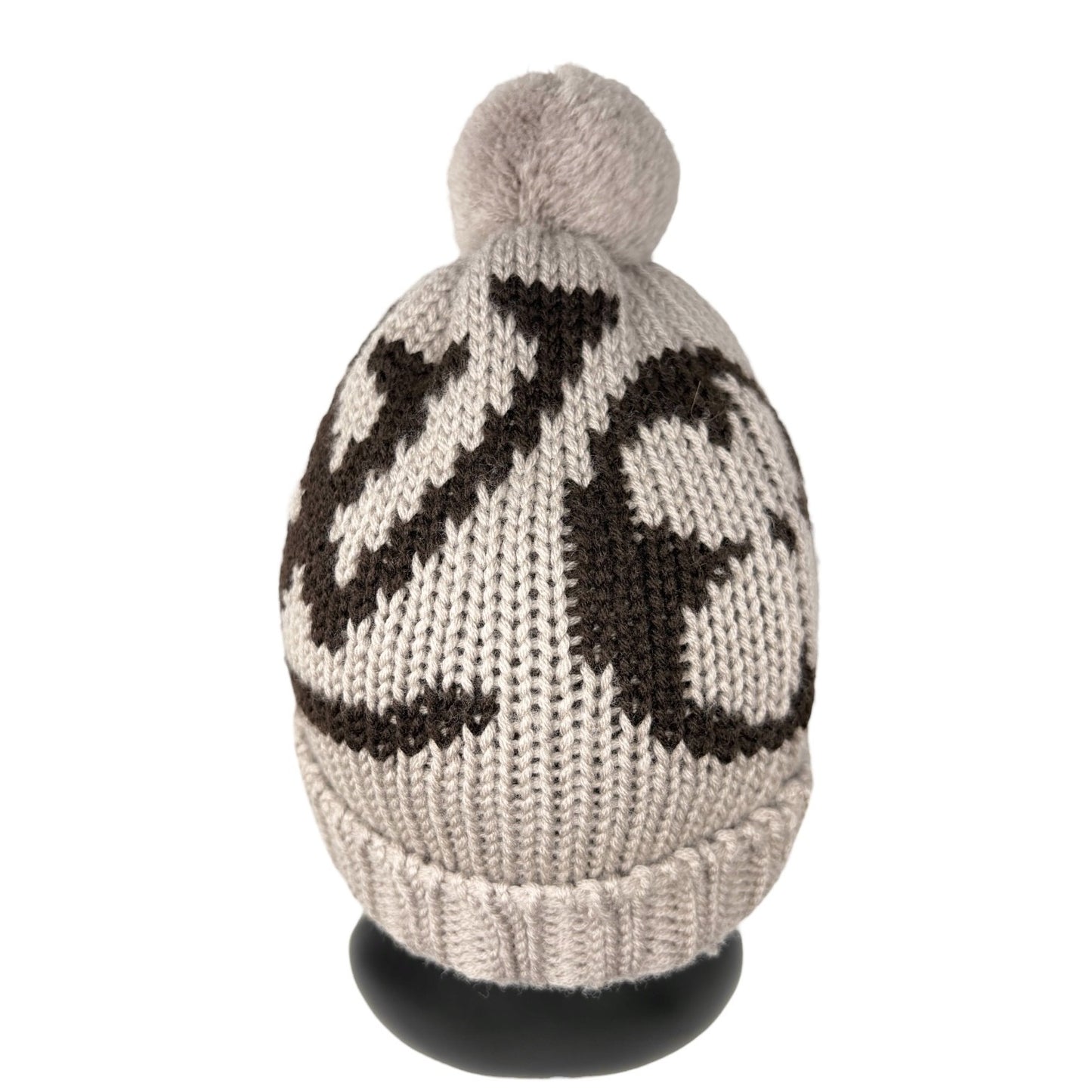 LOUIS VUITTON Vintage Knit Cap Beanie Hat Gray Brown Pompon LV Logo Wool