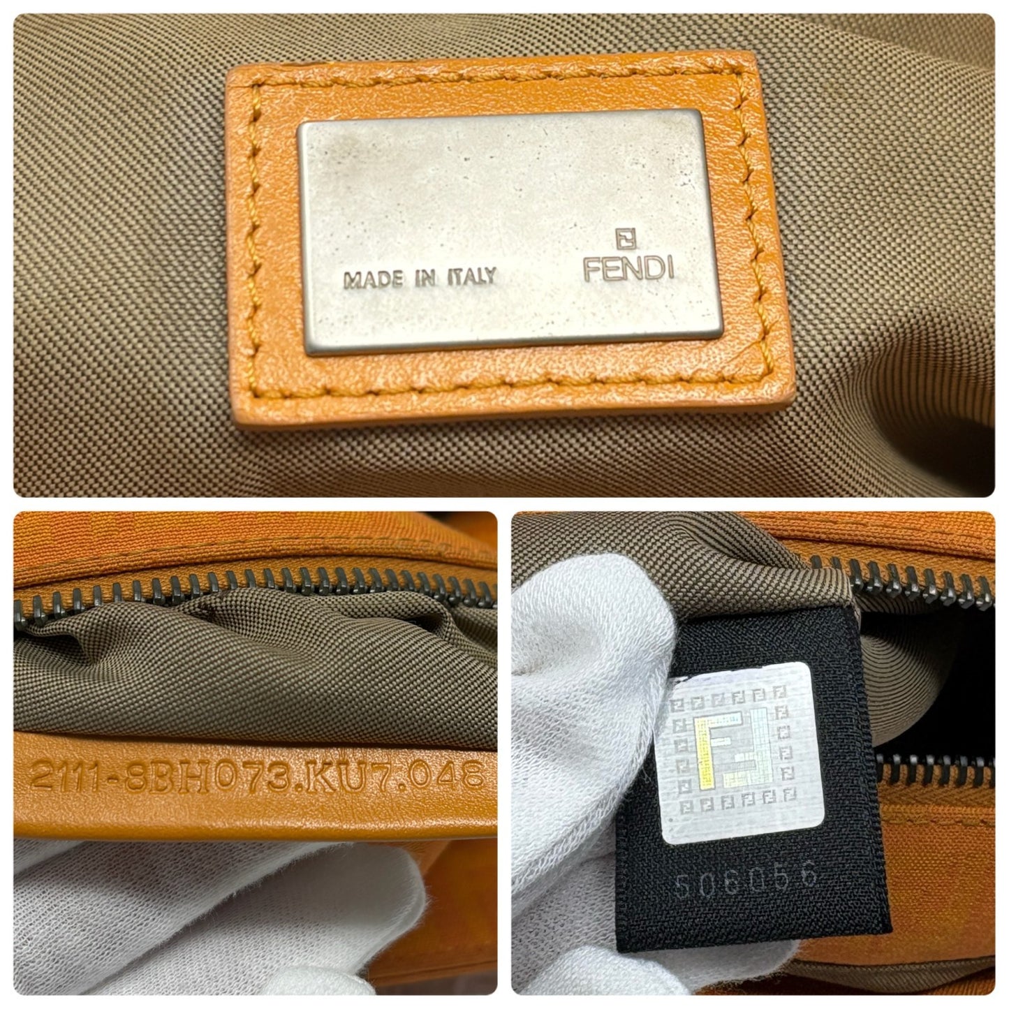 FENDI Vintage FF Logo Zucchino Monogram Tote Hand Bag Orange Silver 901883