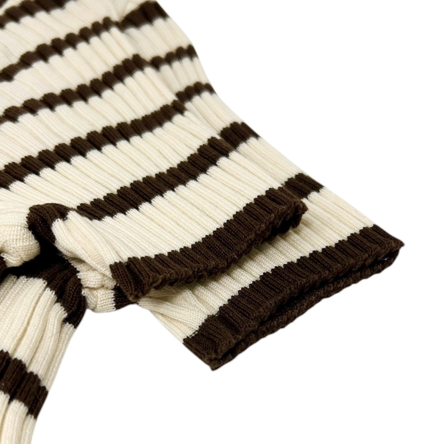 CHANEL Vintage 98P CC Mark Logo Striped Ribbed Knit Top #40 Brown White Cotton