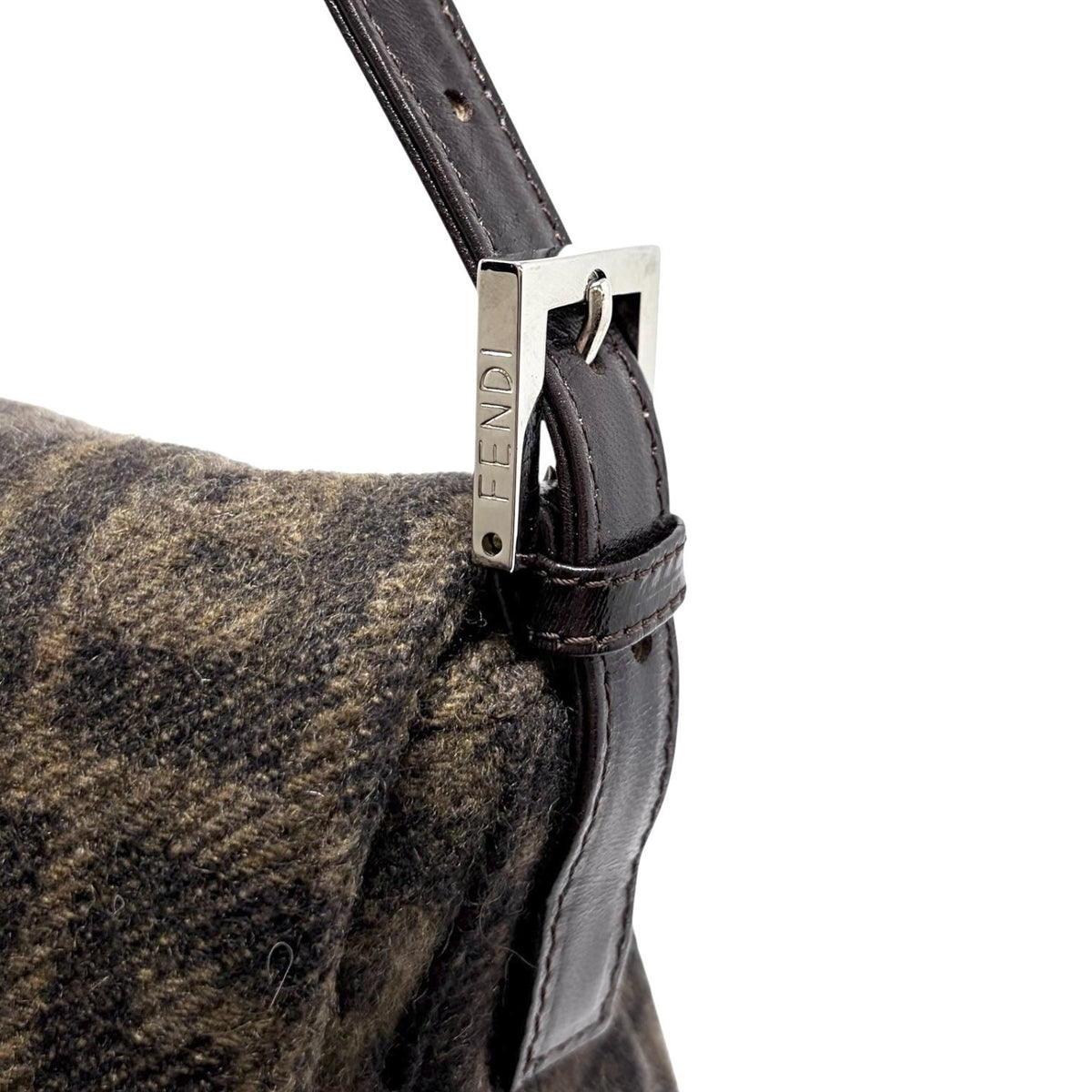 FENDI Vintage FF Zucca Cashmere Knit Mamma Baguette Shoulder Bag Brown 902052