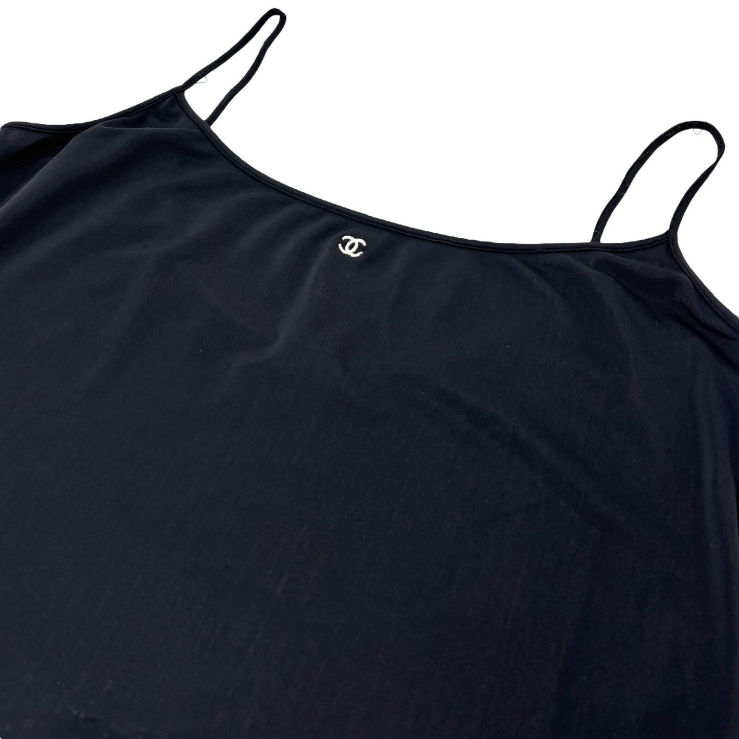 CHANEL Vintage 97C CC Mark Logo Camisole Dress #44 One-piece Black Nylon