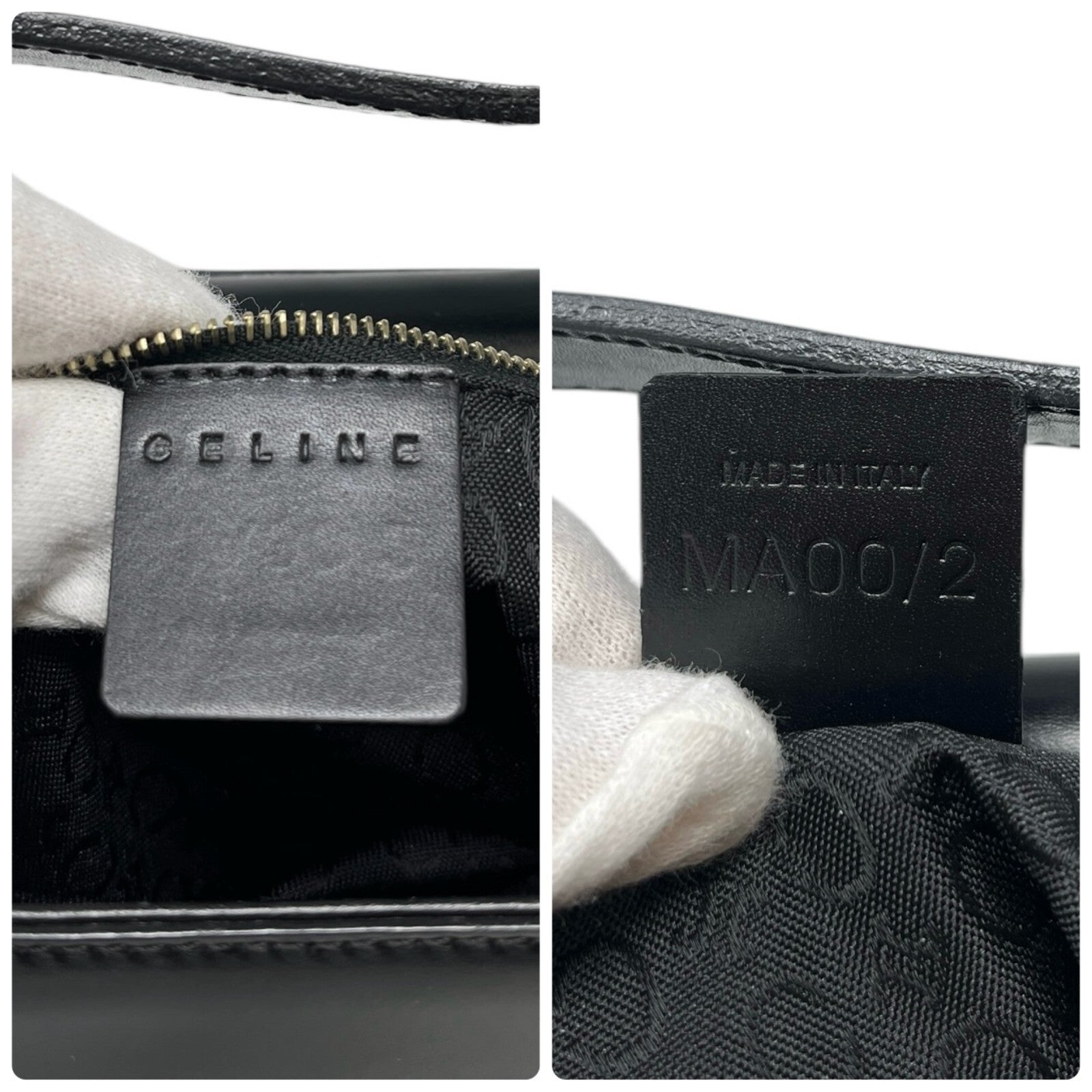 CELINE Vintage Macadam Logo Shoulder Bag Handbag Black Leather Gold Magnetic