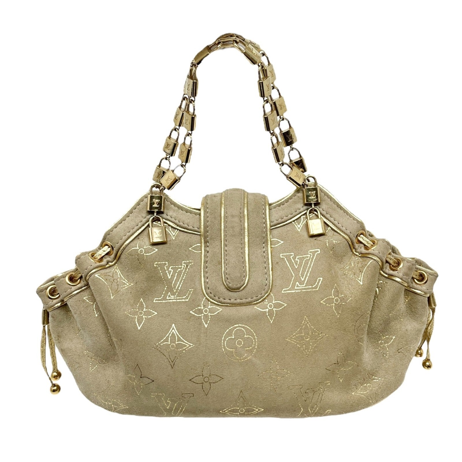 LOUIS VUITTON Vintage LV Monogram Extraordinary Theda Mini Bag Beige Gold Suede