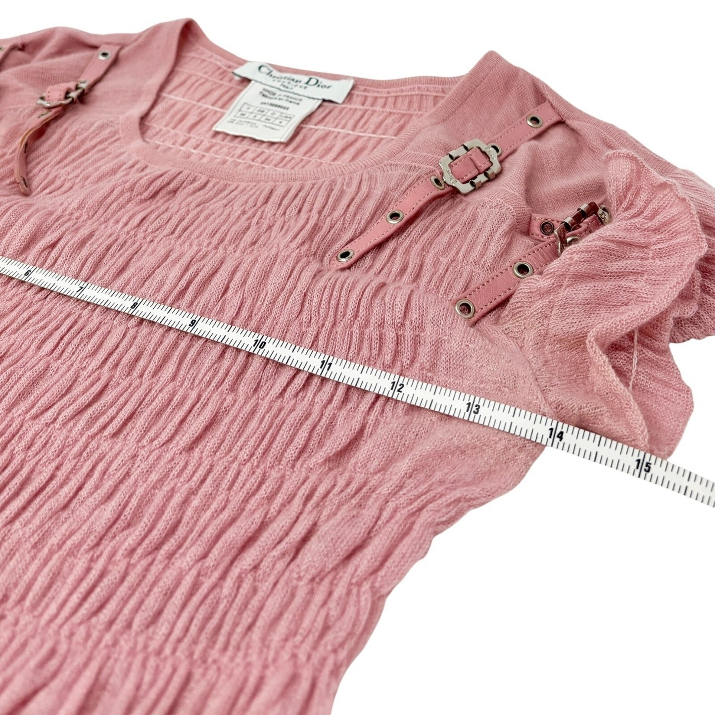 Christian Dior Vintage 2003 Bondage Summer Knit Top #36 Pink Silver Cashmere