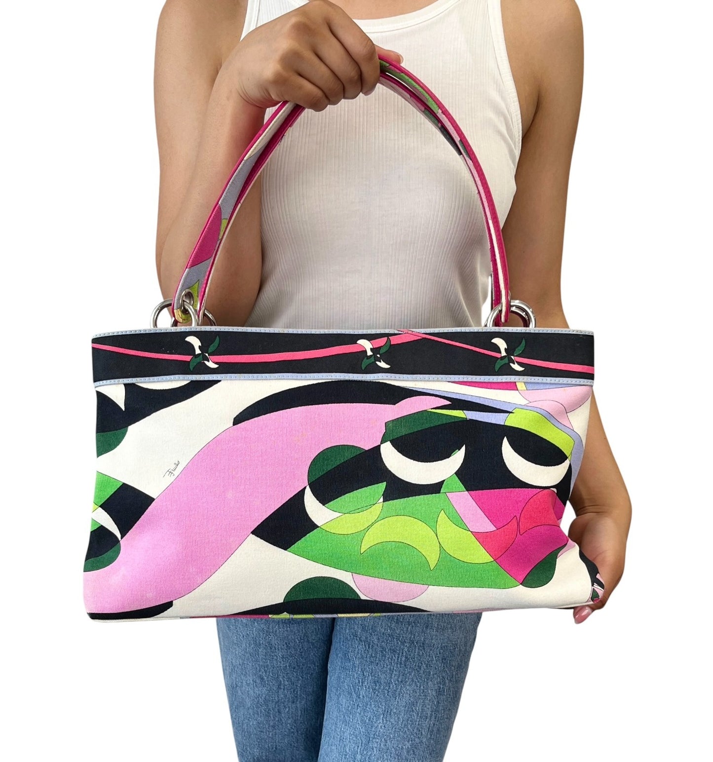 EMILIO PUCCI Vintage Logo Geometric Multicolor Tote Bag Pink  902039