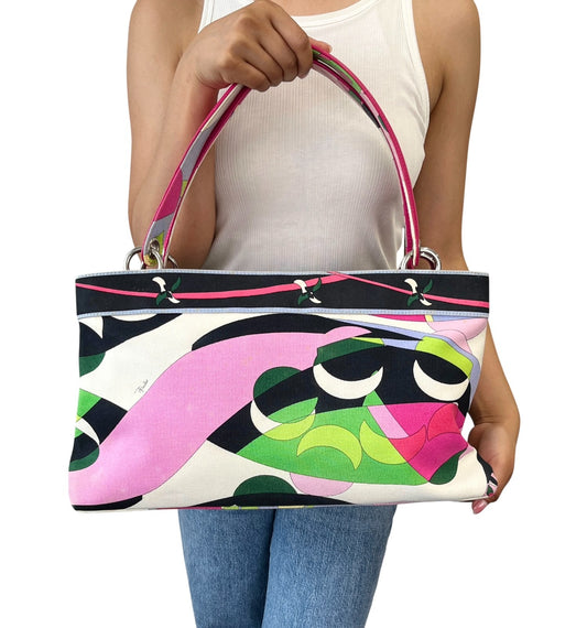 EMILIO PUCCI Vintage Logo Geometric Multicolor Tote Bag Pink  902039