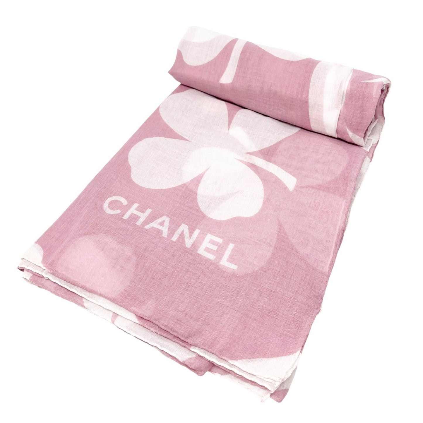 CHANEL Vintage CC Mark Logo Scarf Wrap Shawl Pink White Cotton See-through