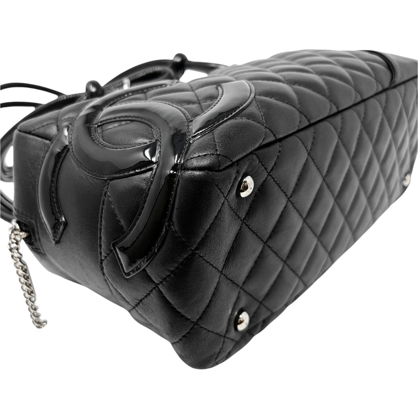 CHANEL Vintage CC Logo Cambon Line Shoulder Bag Black Silver Leather 902033