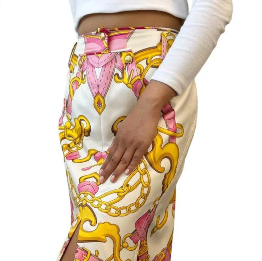 Christian Dior Vintage 2000 Logo Knee Length Skirt #40 White Pink Silk