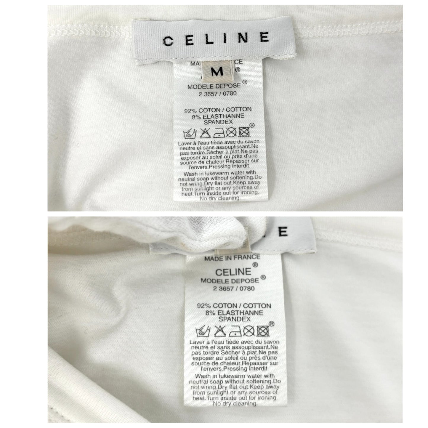 CELINE Vintage Big Macadam Logo Off-shoulder Top #M Spandex White Long Sleeve