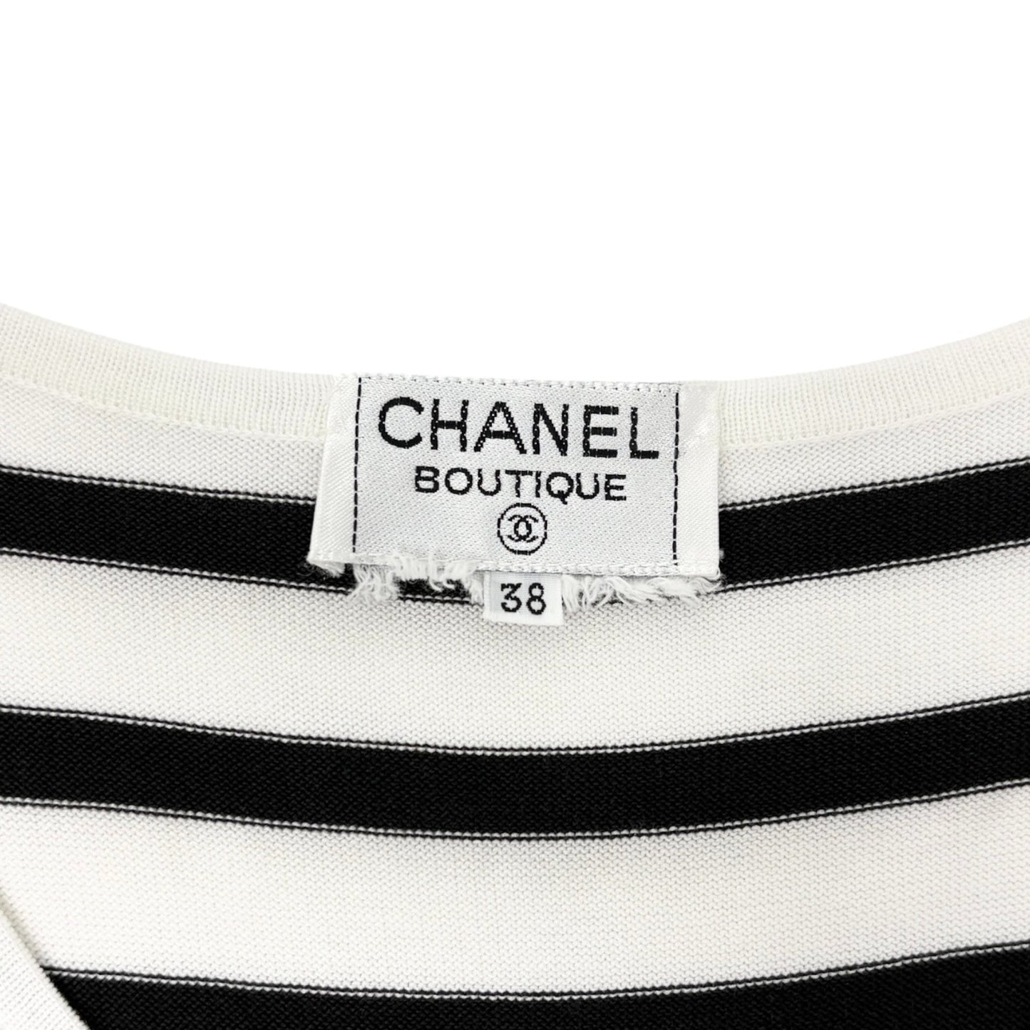 CHANEL Vintage CC Logo Striped Knit Tank Top #38 Black White Cotton 902421