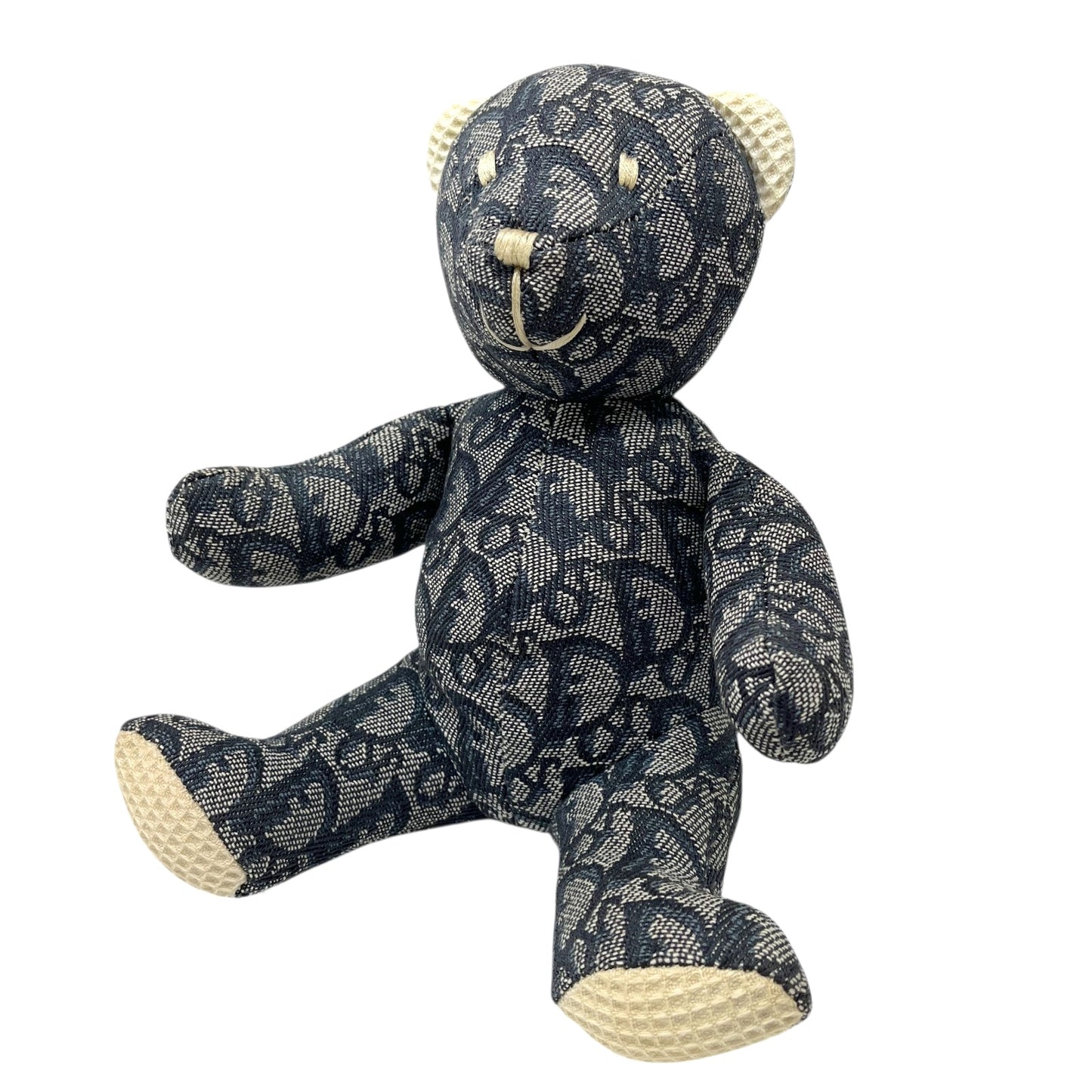 Christian Dior Vintage Trotter Monogram Teddy Bear Plush Toy Blue White Cotton