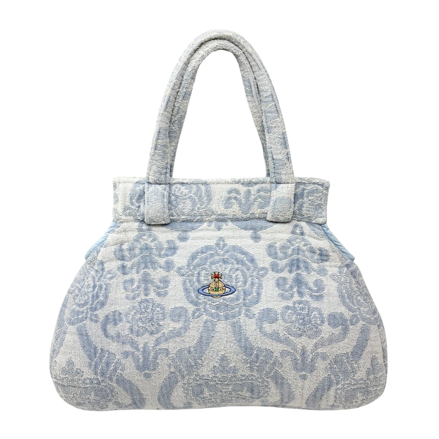 Vivienne Westwood Vintage Orb Logo Terry Cloth Tote Bag Blue Cotton 901821