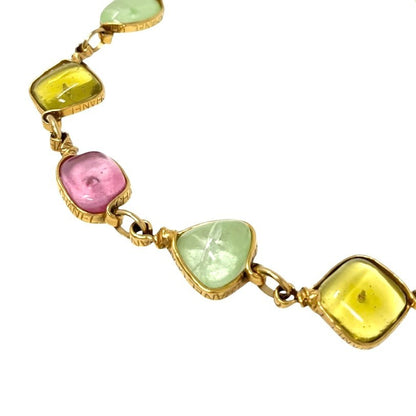 CHANEL Vintage 96P CC Logo Multicolor Glass Cabochon Necklace Gold 902238